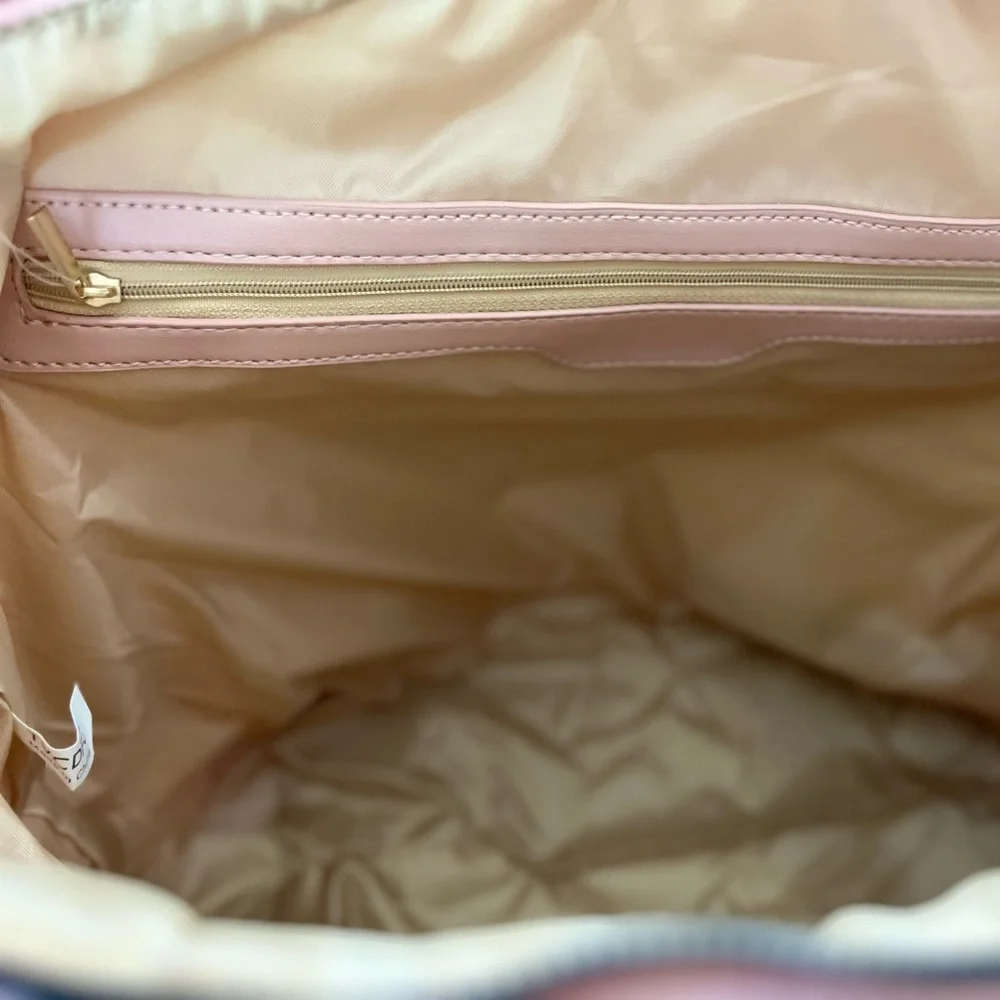 Pink soft padded nylon overnight laptop tote w/ double handle & adjustable strap